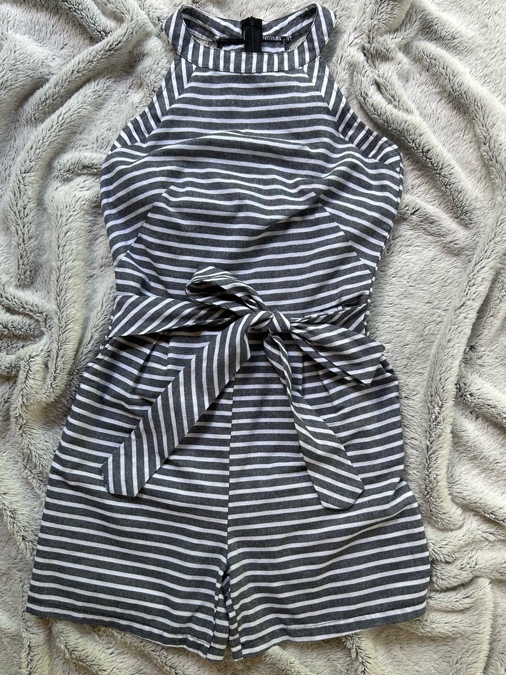 Black & White Striped Tie-Waist Halter/Shorts Romper